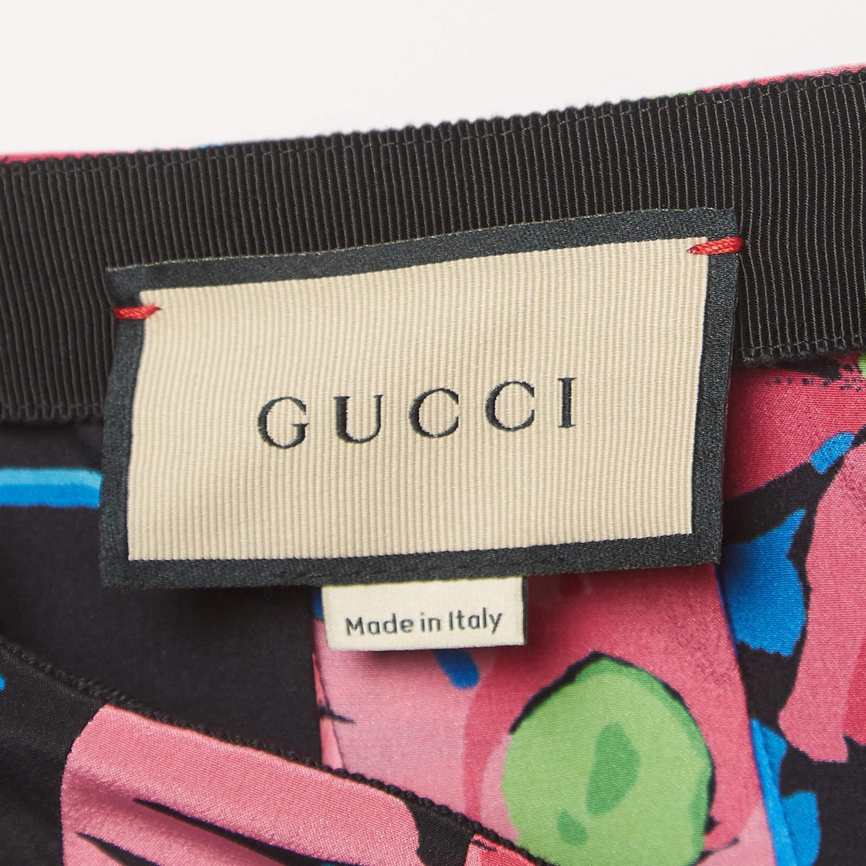 Gucci Black/Multicolor Floral Print Silk Midi Skirt M 2