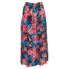 Gucci Black/Multicolor Floral Print Silk Midi Skirt M