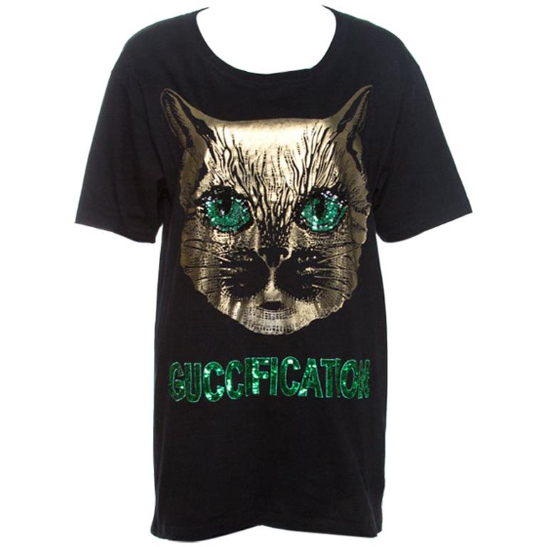 Gucci Black Mystic Cat Guccification Embellished T-Shirt M For Sale at  1stDibs | gucci mystic cat shirt, gucci t shirt, guccification cat shirt