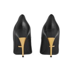 Gucci Black Nappa Calfskin Charlotte Gold Heels EU 38