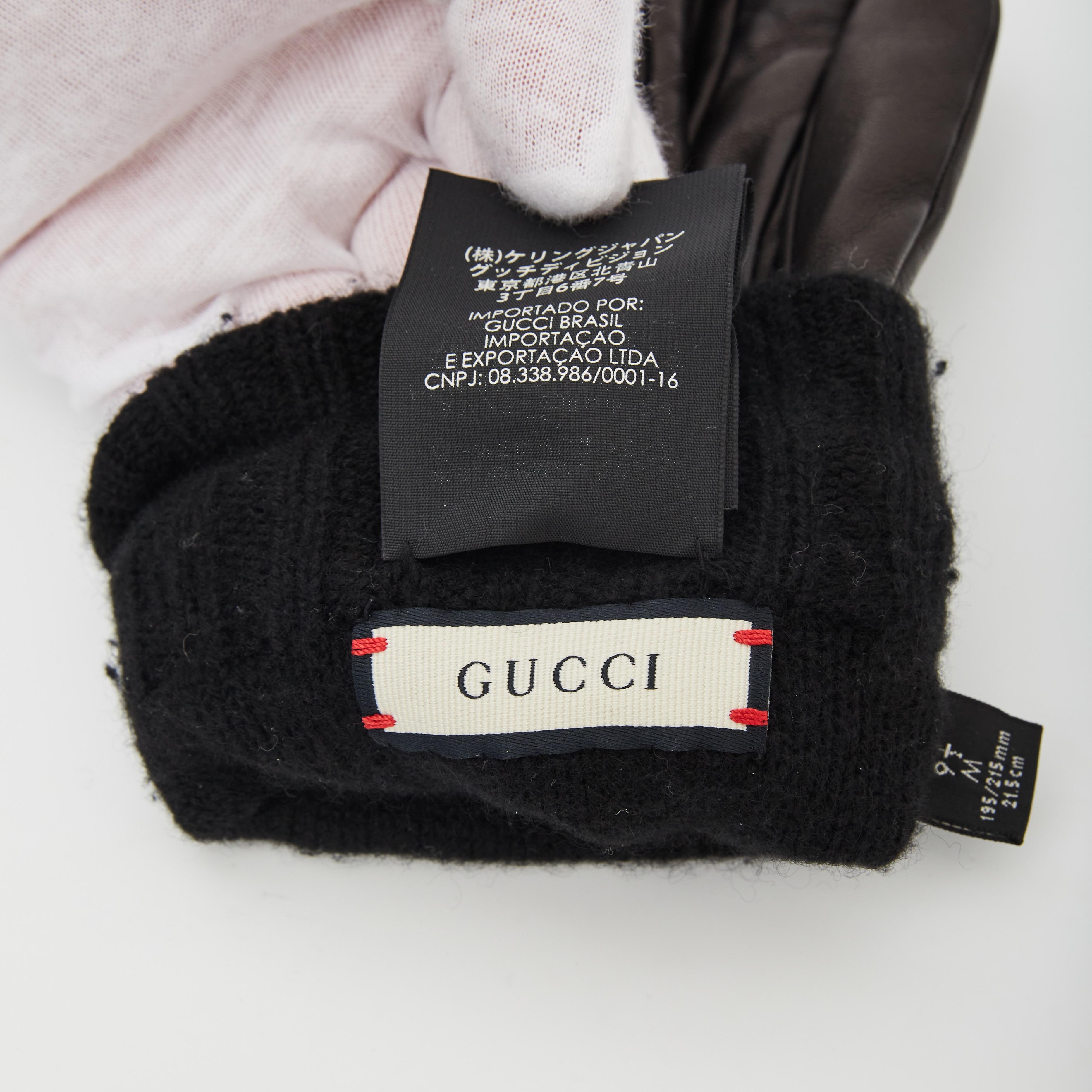 Gucci Black Nappa Cashmere Neo Tiger Gloves 9.5/M (524047) In New Condition For Sale In Montreal, Quebec