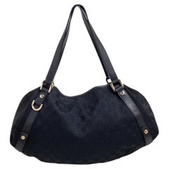 Gucci Black/Navy Blue GG Canvas and Leather Abbey Tote