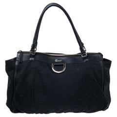 Gucci Black/Navy Blue GG Canvas and Leather D-Ring Tote