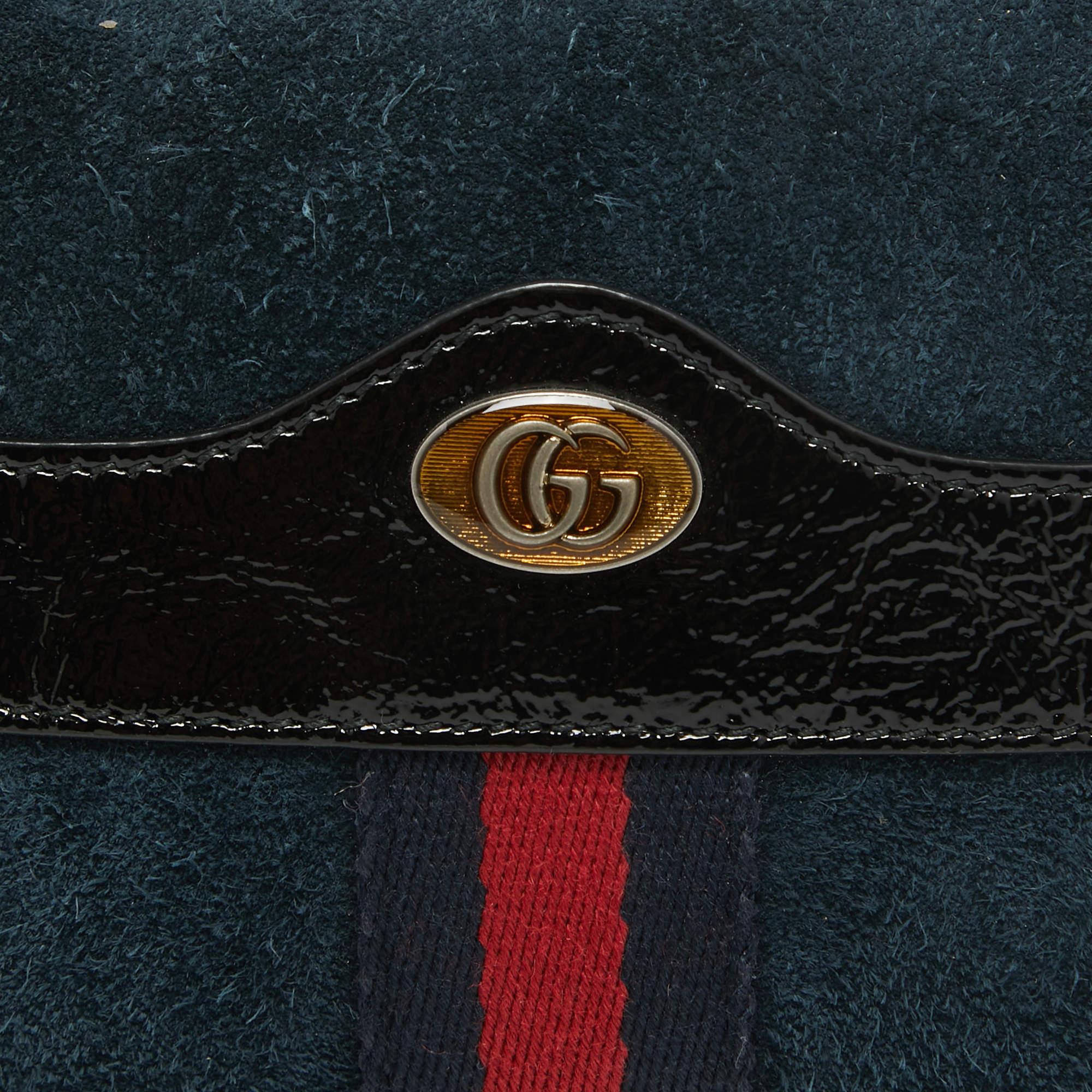 Gucci Black/Navy Blue Suede and Patent Leather Ophidia Belt Bag For Sale 7