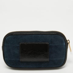 Gucci Black/Navy Blue Suede and Patent Leather Ophidia Belt Bag