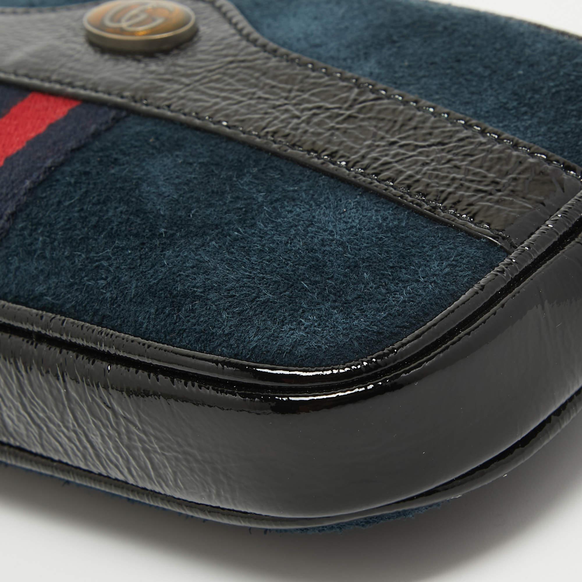 Women's Gucci Black/Navy Blue Suede and Patent Leather Ophidia Belt Bag For Sale