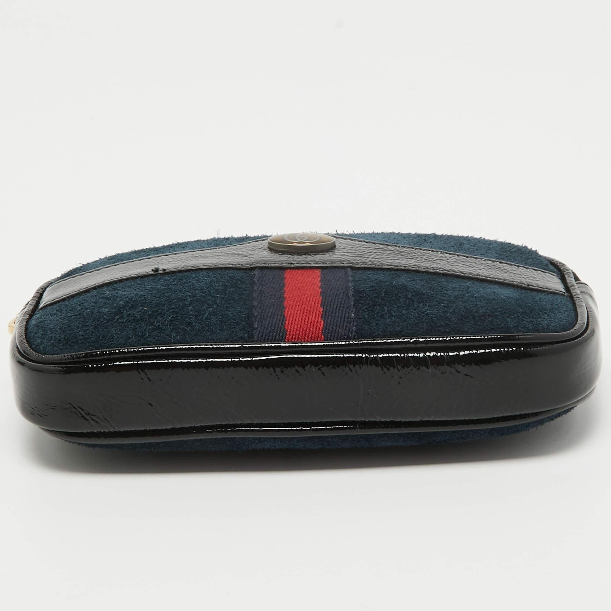 Gucci Black/Navy Blue Suede and Patent Leather Ophidia Belt Bag For Sale 3