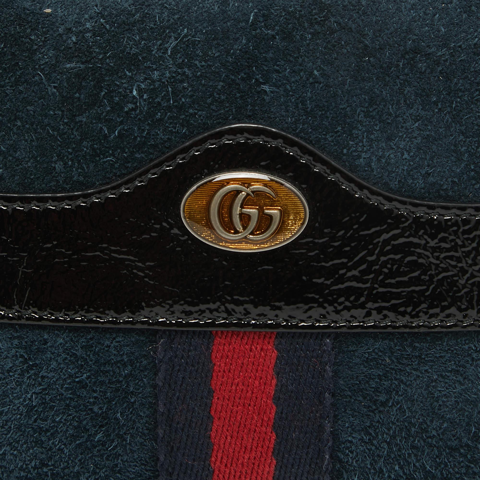 Gucci Black/Navy Blue Suede and Patent Leather Ophidia Belt Bag For Sale 5