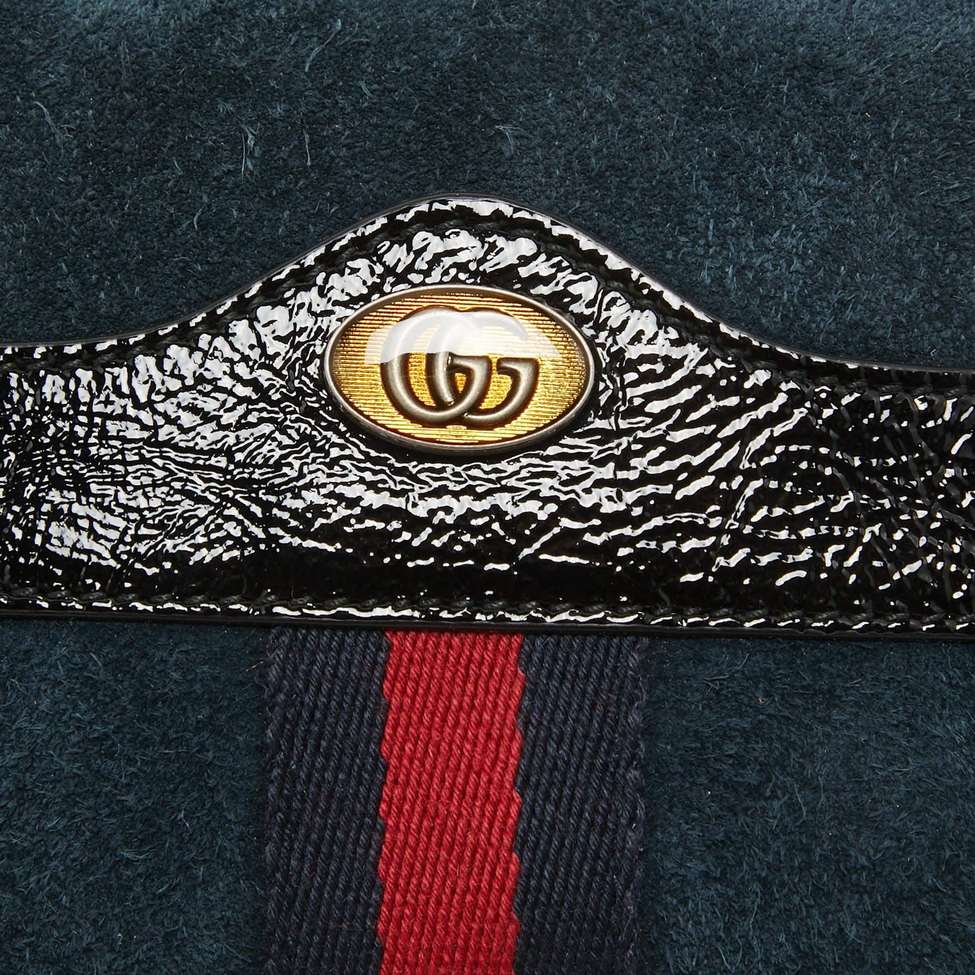 Gucci Black/Navy Blue Suede and Patent Leather Ophidia Belt Bag For Sale 5