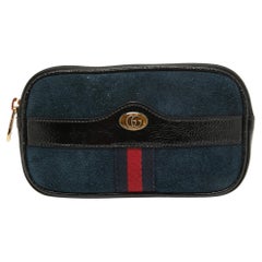 Used Gucci Black/Navy Blue Suede and Patent Leather Ophidia Belt Bag
