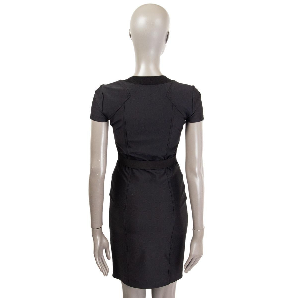 Black GUCCI black neoprene BELTED ZIP FRONT Dress 4 XS