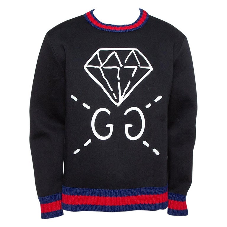 Tredje midler rulletrappe Gucci Black Neoprene Ghost Diamond Print Sweatshirt XL at 1stDibs