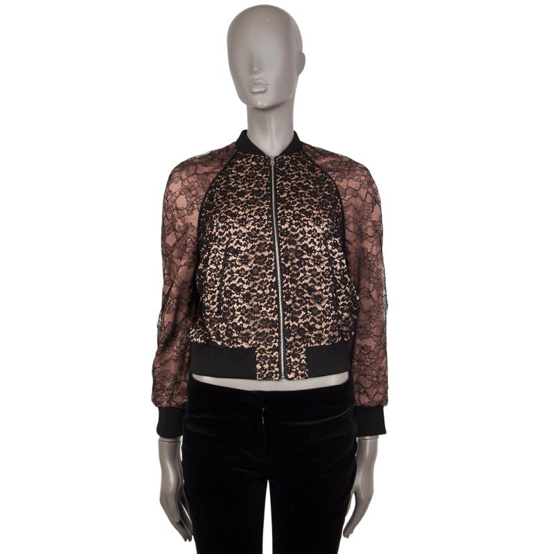 GUCCI black 
nude 2016 LACE BOMBER Jacket 38 XS For Sale