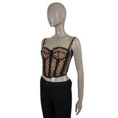 GUCCI Schwarz & nude 2021 GG MESH & LACE BUSTIER Tank Top Shirt S