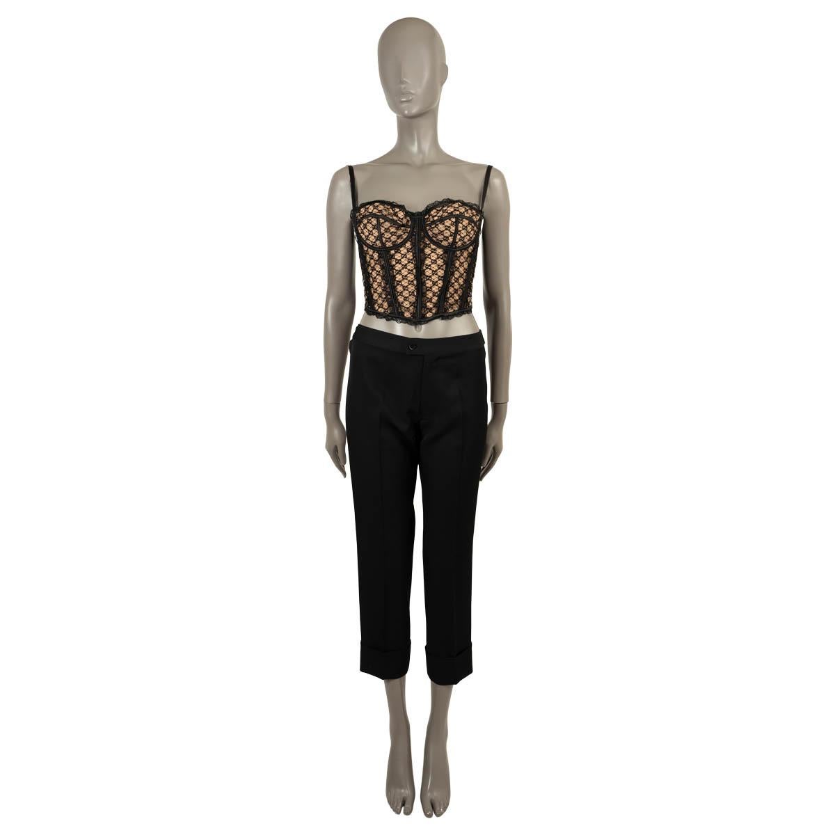 Women's GUCCI black & nude 2021 GG MESH & LACE BUSTIER Tank Top Shirt S For Sale