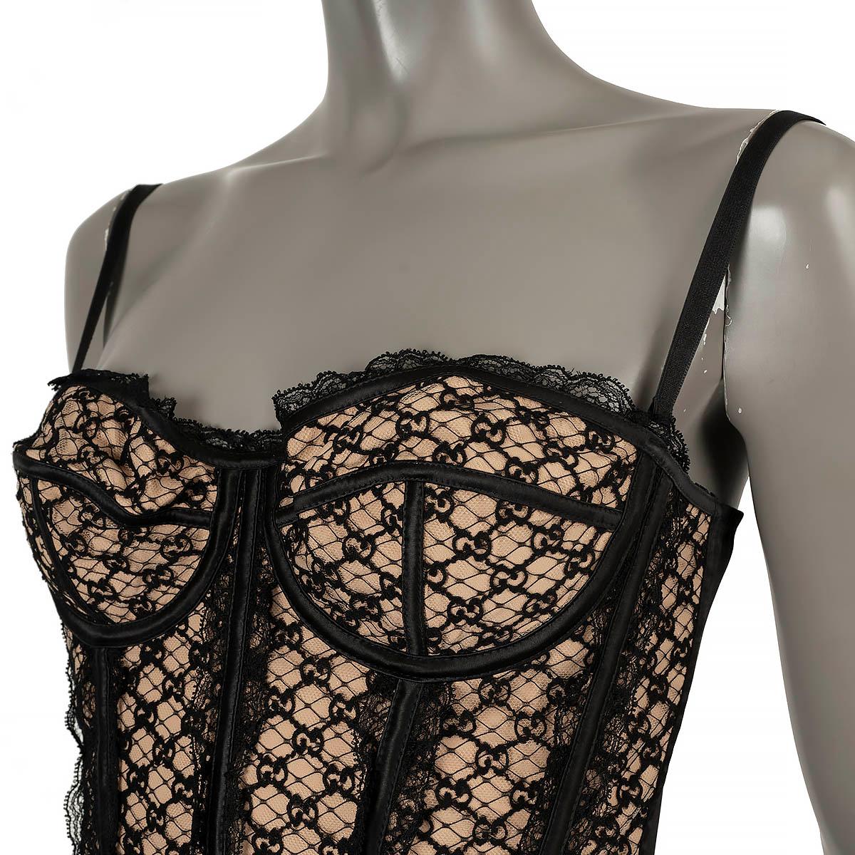 GUCCI black & nude 2021 GG MESH & LACE BUSTIER Tank Top Shirt S For Sale 1