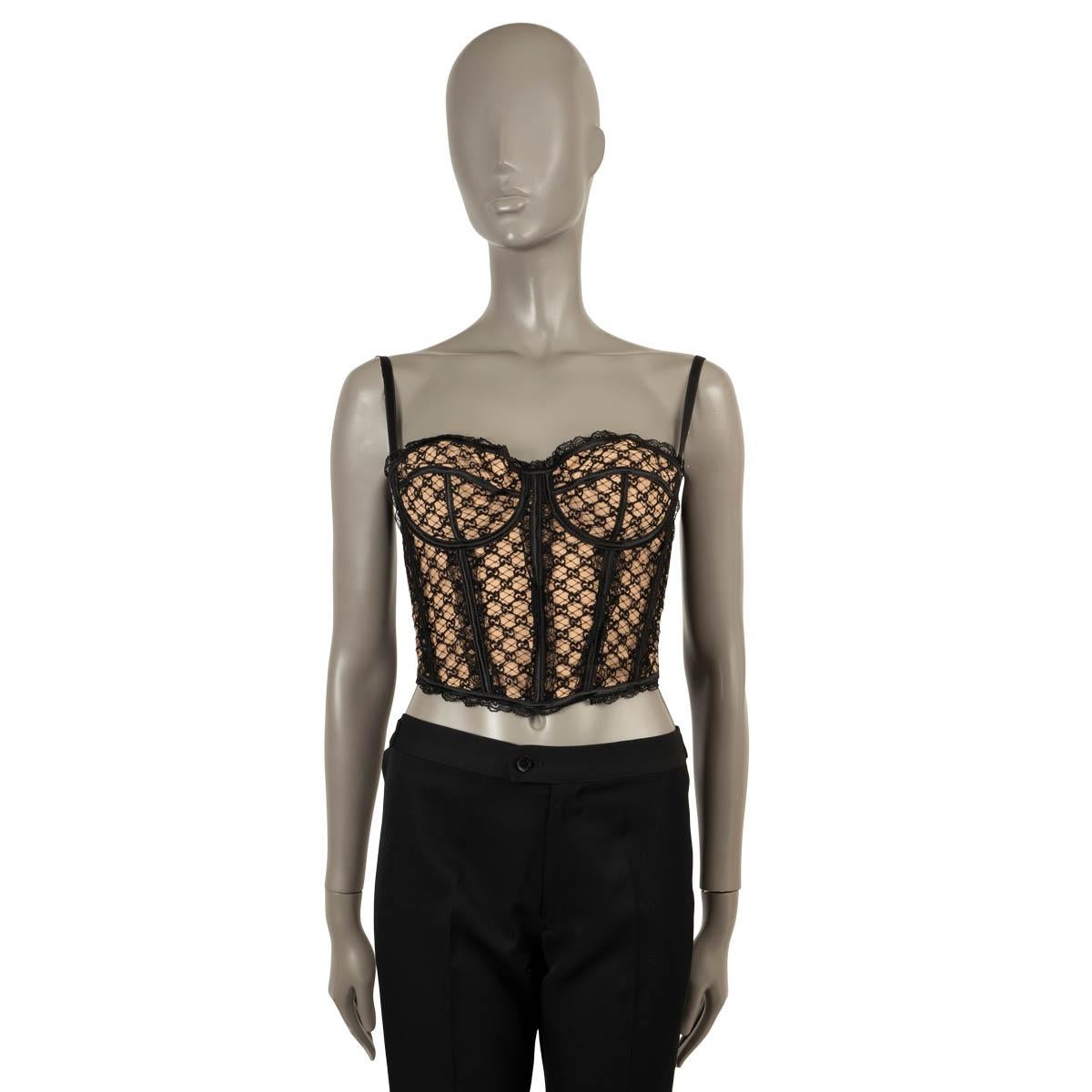 GUCCI black & nude 2021 GG MESH & LACE BUSTIER Tank Top Shirt S For Sale