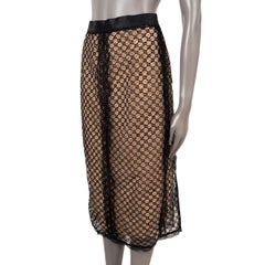 GUCCI black & nude 2021 GG MESH & LACE TRIM MIDI Skirt M