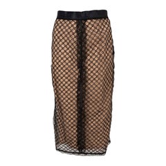 GUCCI black & nude 2021 GG MESH & LACE TRIM MIDI Skirt M