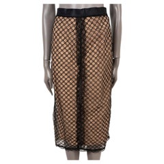 GUCCI 2021 GG MESH & LACE TRIM MIDI Jupe noire et nue