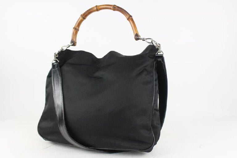 GUCCI Vintage Bamboo Nylon Leather Handbag Shoulder Bag