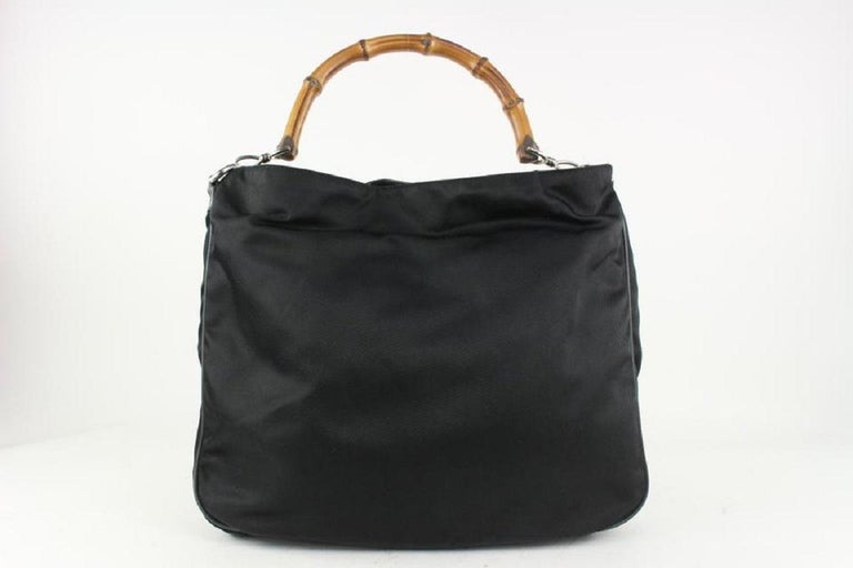 Gucci Black Nylon 2way Bamboo Hobo Handbag 8GG1020 For Sale at 1stDibs