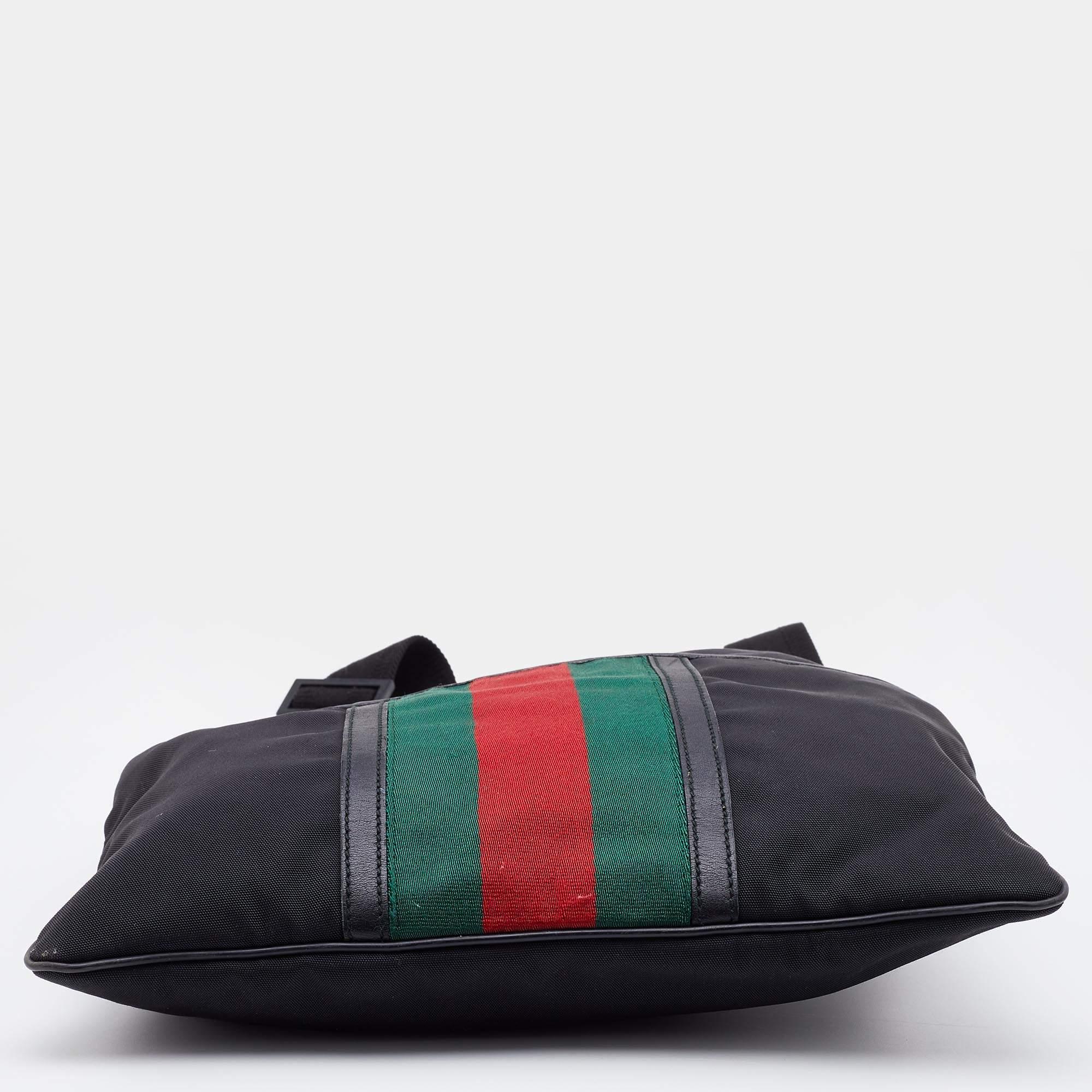 Gucci Black Nylon and Leather Flat Web Messenger Bag 1