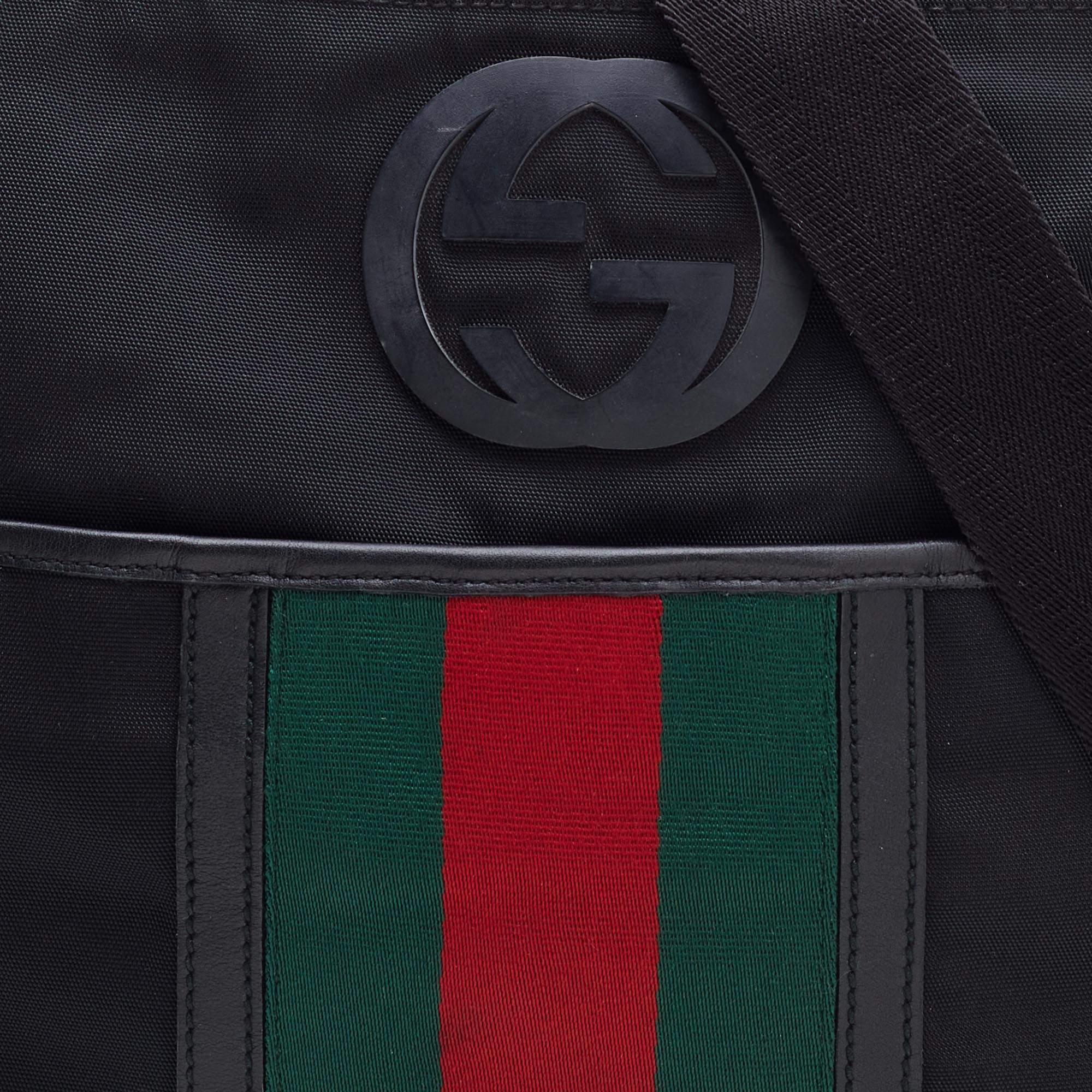 Gucci Black Nylon and Leather Flat Web Messenger Bag 2