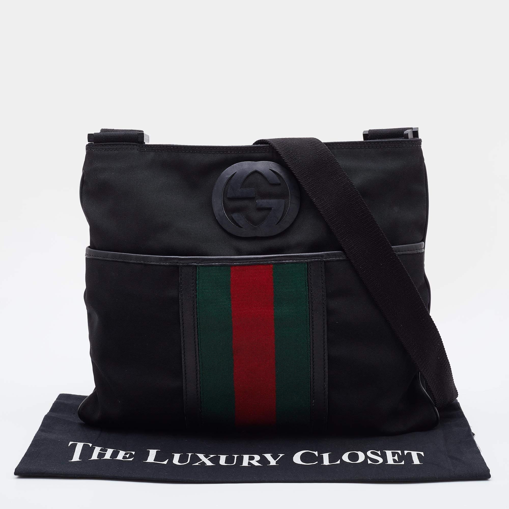 Gucci Black Nylon and Leather Flat Web Messenger Bag 4