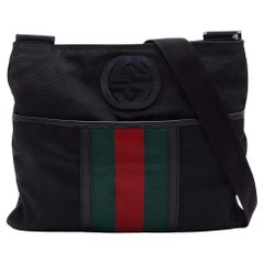 Gucci Black Nylon and Leather Flat Web Messenger Bag