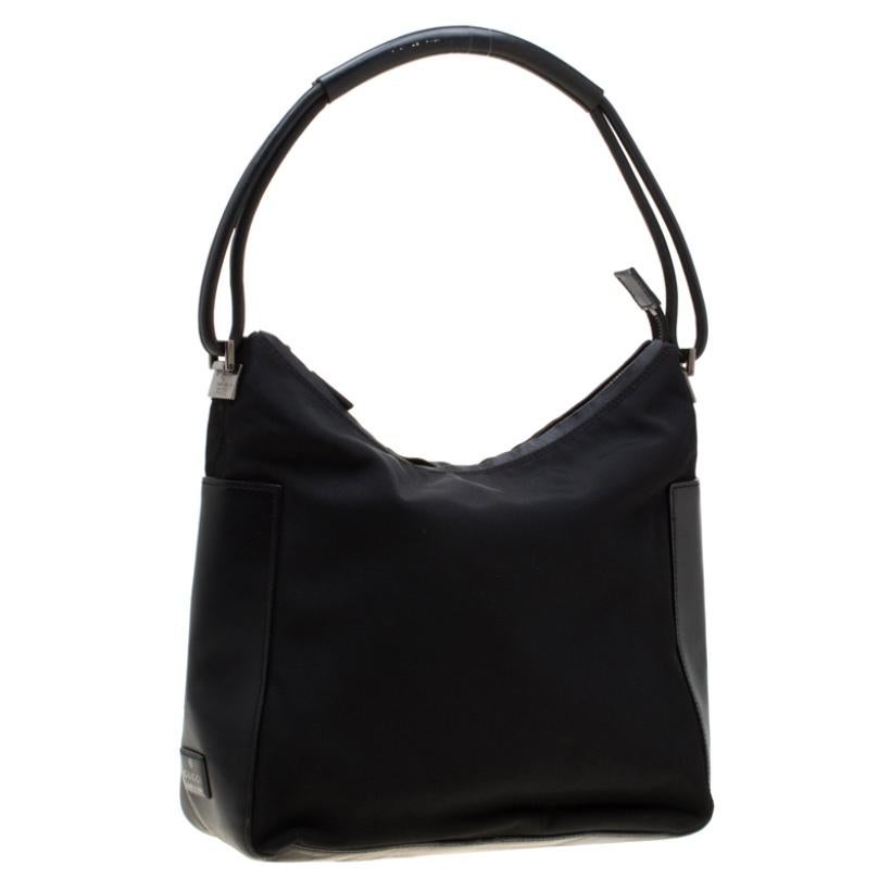 Women's Gucci Black Nylon and Leather Vintage Hobo