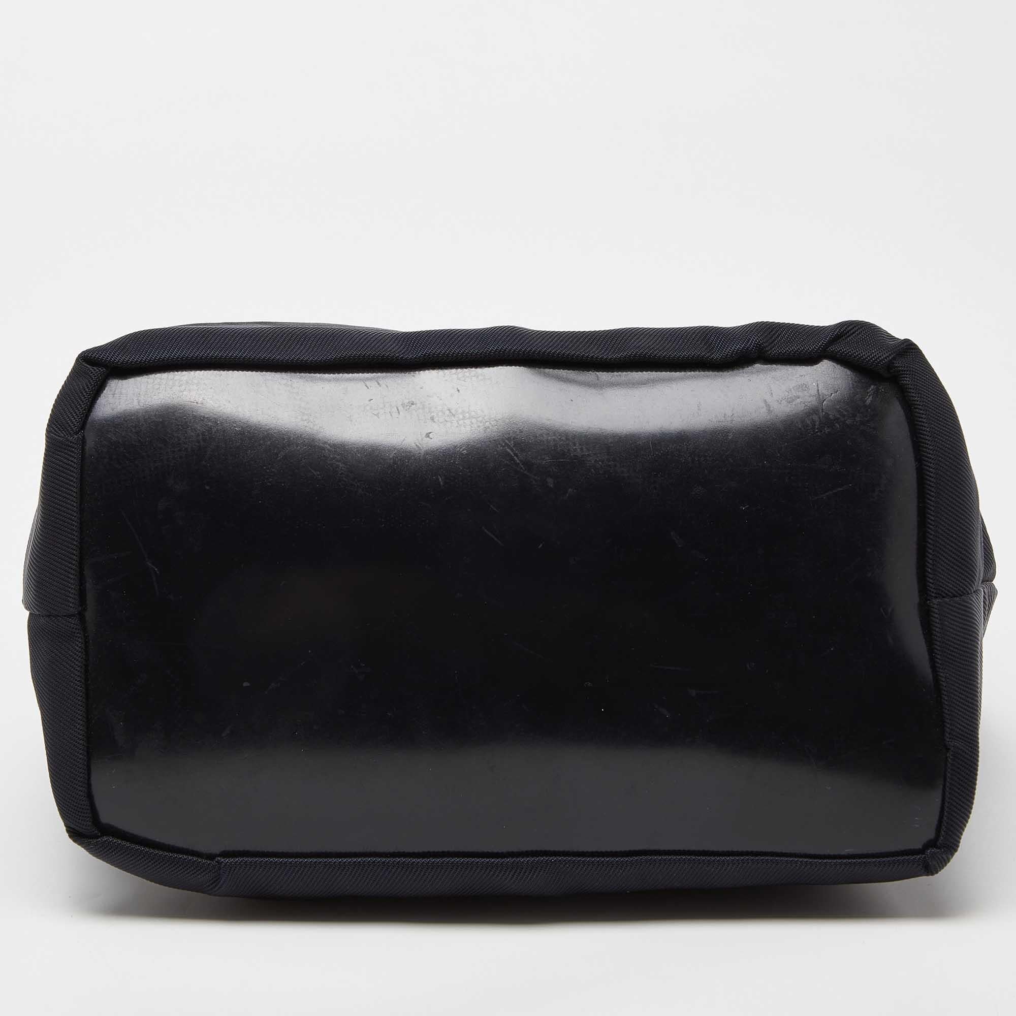 Gucci Black Nylon and Patent Leather Bamboo Handle Bag 2