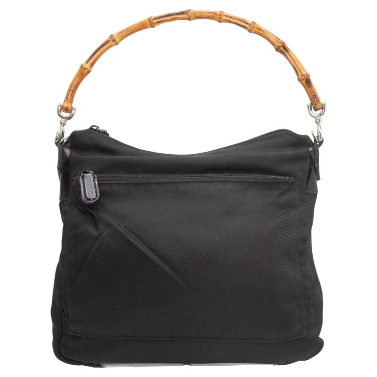 Gucci Black Nylon Bamboo Handle Bag For Sale at 1stDibs