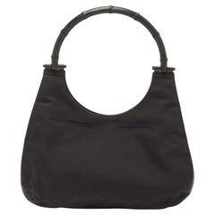 Gucci Black Nylon Bamboo Handle Hobo