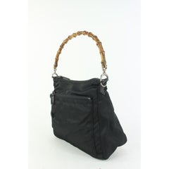 Gucci Black Nylon Bamboo Zip Hobo 913gk25