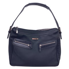 Gucci Black Nylon Canvas Double Pockets Large Shoulder Bag