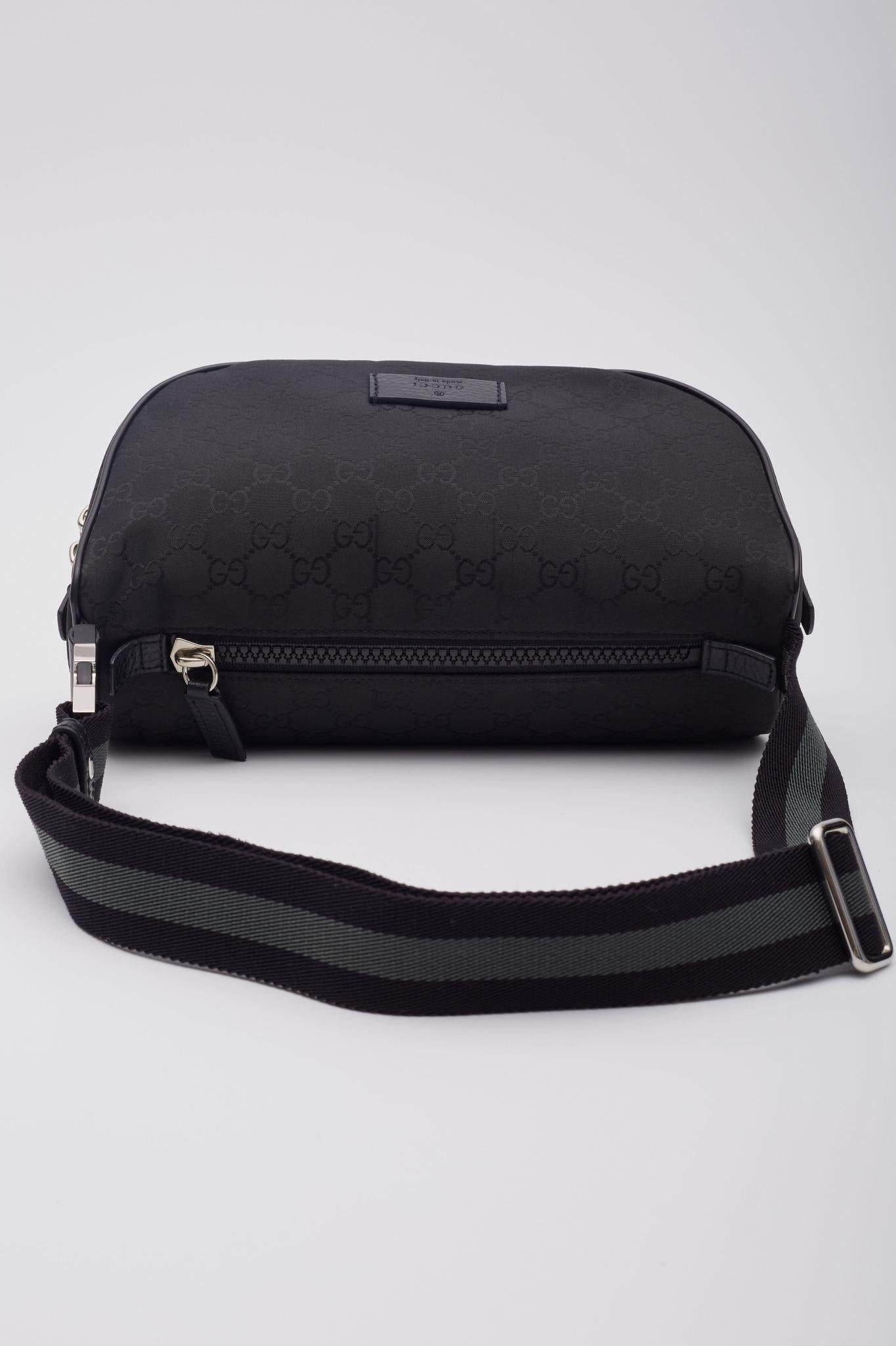 Gucci Black Nylon Canvas Monogram Fanny Belt Bag For Sale 1