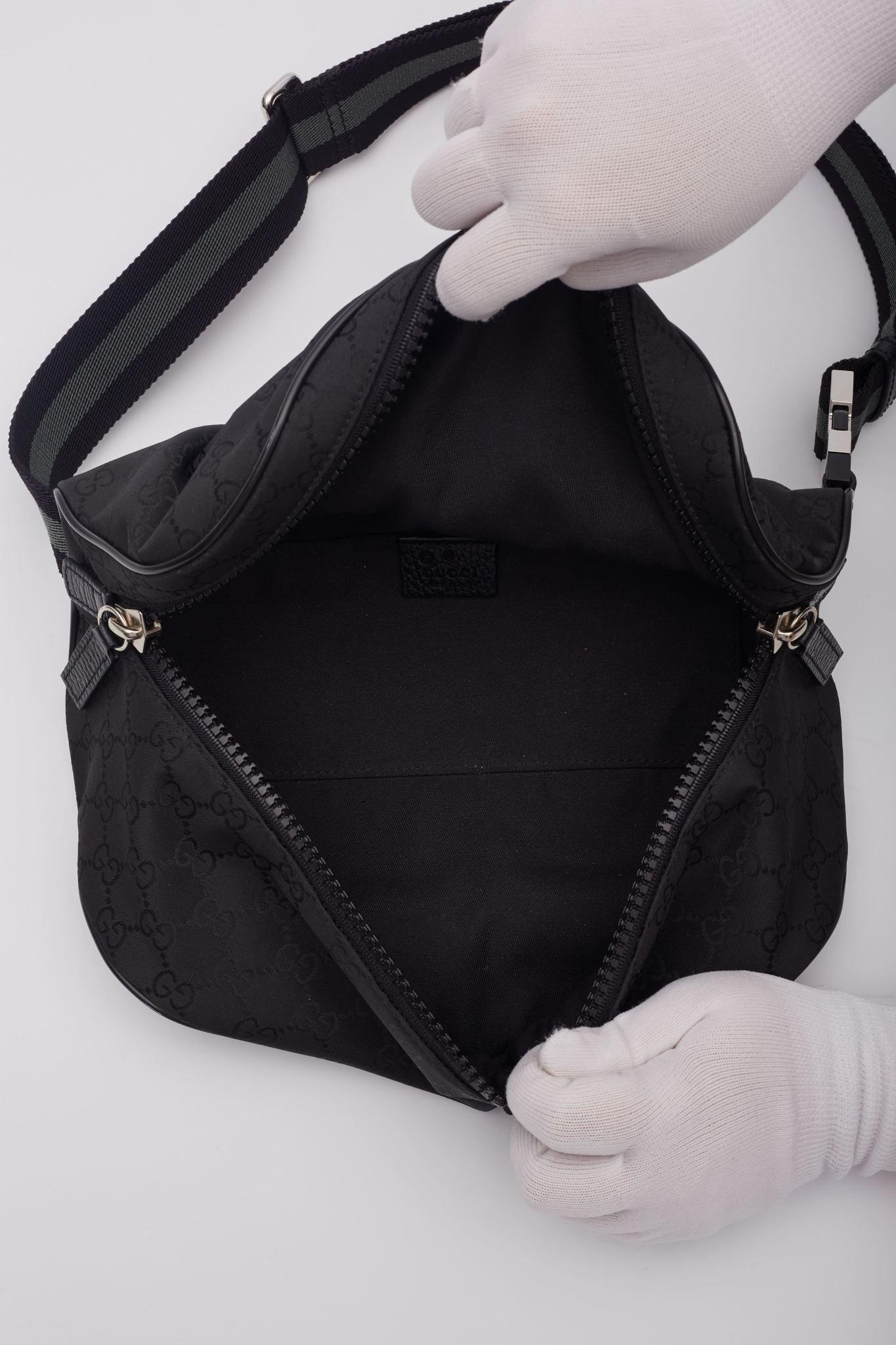 Gucci Black Nylon Canvas Monogram Fanny Belt Bag For Sale 4