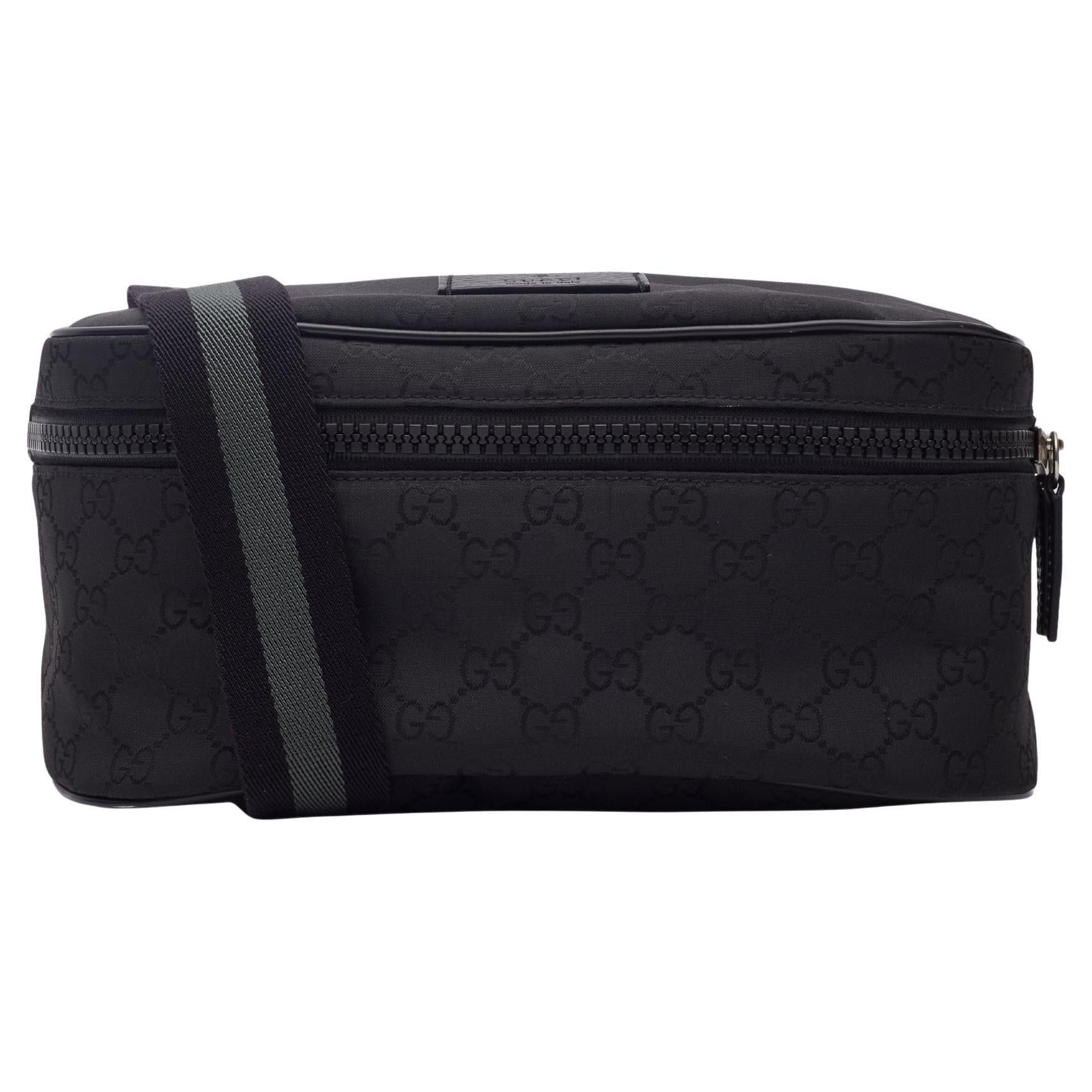 Gucci Black Nylon Canvas Monogram Fanny Belt Bag For Sale
