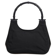 Gucci Black Nylon Fabric Bamboo Handbag Italy