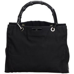 Gucci Black Nylon Fabric Bamboo Handbag Italy