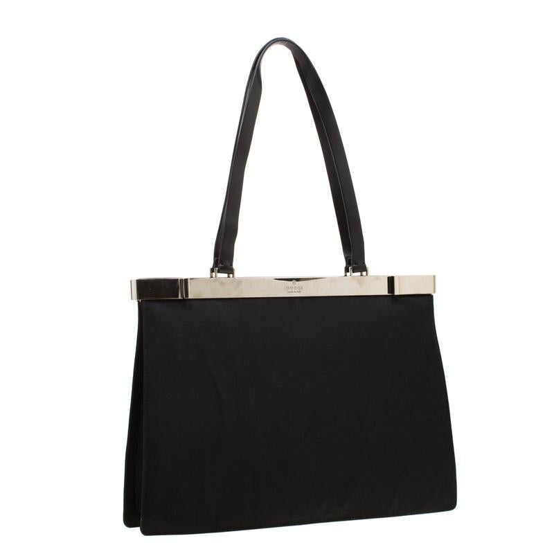 Women's Gucci Black Nylon Frame Tote