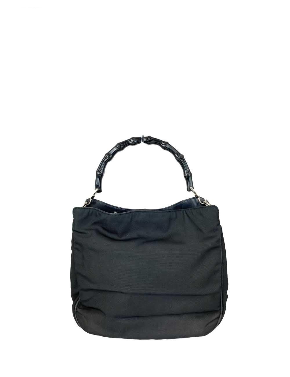 Gucci Black Nylon Handle Bag with Black Bamboo In Good Condition For Sale In Amman, JO