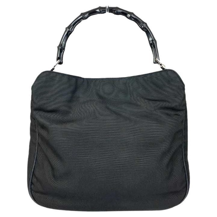 Gucci Black Nylon Handle Bag with Black Bamboo For Sale