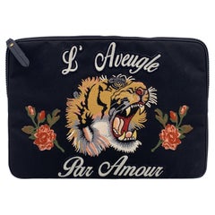 Gucci Black Nylon L'Aveugle Par Amour Laptop Computer Case