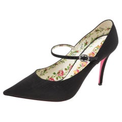 Gucci Black Nylon Virginia Mary Jane Pointed Toe Pumps Size 38