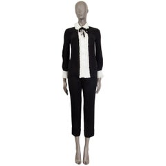 GUCCI black & off-white silk RUFFLED BOW Blouse Shirt 38 XS