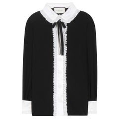 GUCCI camicetta in seta nera e bianco sporco con fiocco, 38 XS