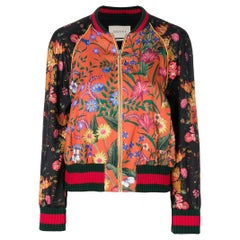 GUCCI LOVED PANTHER Bomberjacke aus schwarzer und orangefarbener Seide 42 M