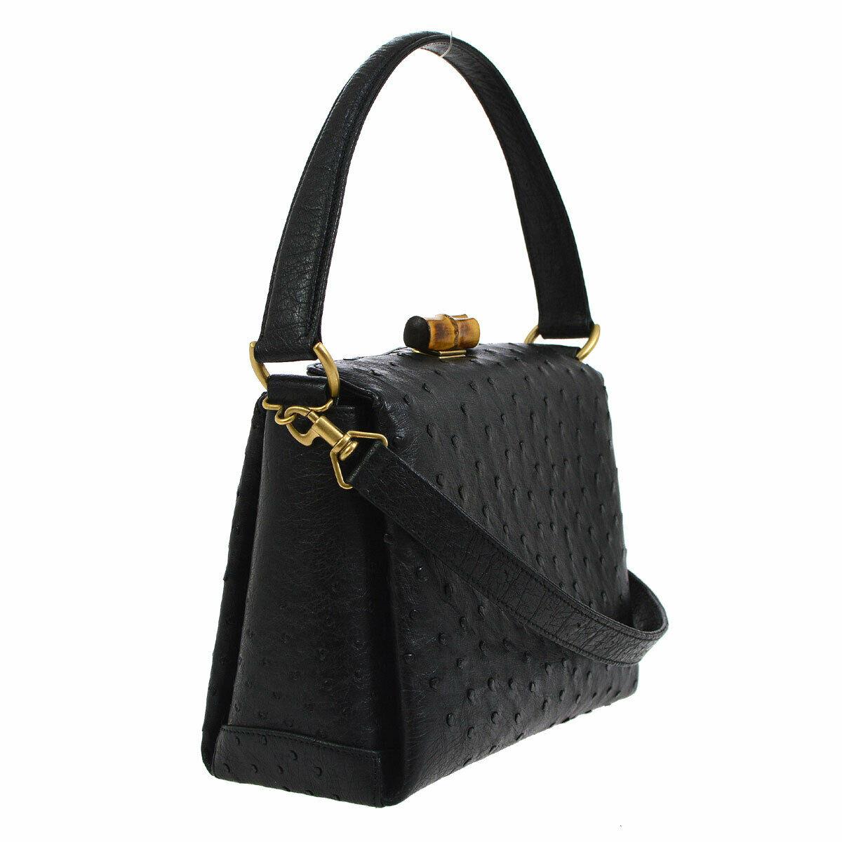 Gucci Black Ostrich Bamboo Mini Kelly Style Top Handle Satchel Shoulder Bag  In Good Condition In Chicago, IL